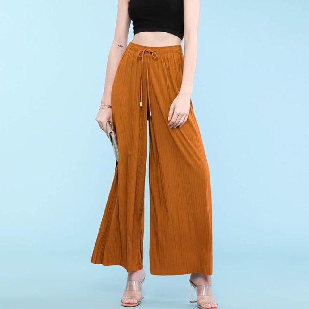 Women's Pleated Wide Leg Palazzo Pants with Drawstring
